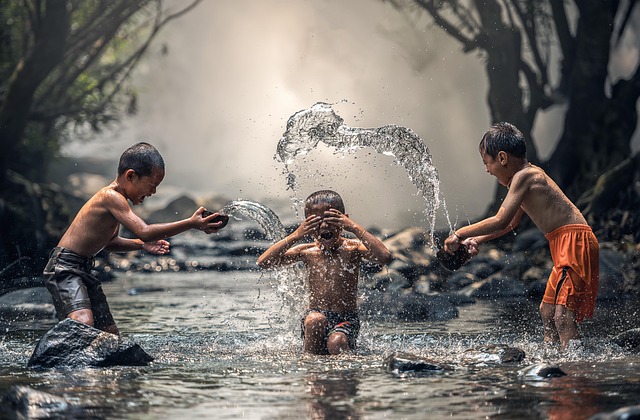 children, river, bathing, bathe, boys, kids, asian, asian boys, fun, happiness, splash, nature, splashing water, childhood, water, indonesian, joy, laugh, outdoors, play, wet, people, playing