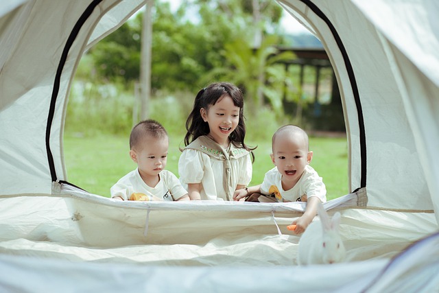 children, tent, rabbit, camping, kids, nature, outdoors, picnic