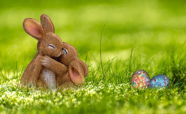 easter, easter bunny, nature, egg, rabbit, spring, greeting card, easter eggs, happy easter, cute, easter figurines, easter decoration, easter festival, meadow, hug, photomontage, composing, fantasy, easter theme, sweet, egg shaped, easter celebration, composition, rabbit ears