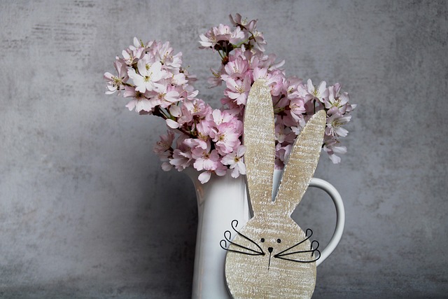 rabbit, nature, easter, easter bunny, beautiful flowers, flower background, ears, decoration, cherry blossoms, flower, decorative, flower wallpaper, garden, blossoms, eggs